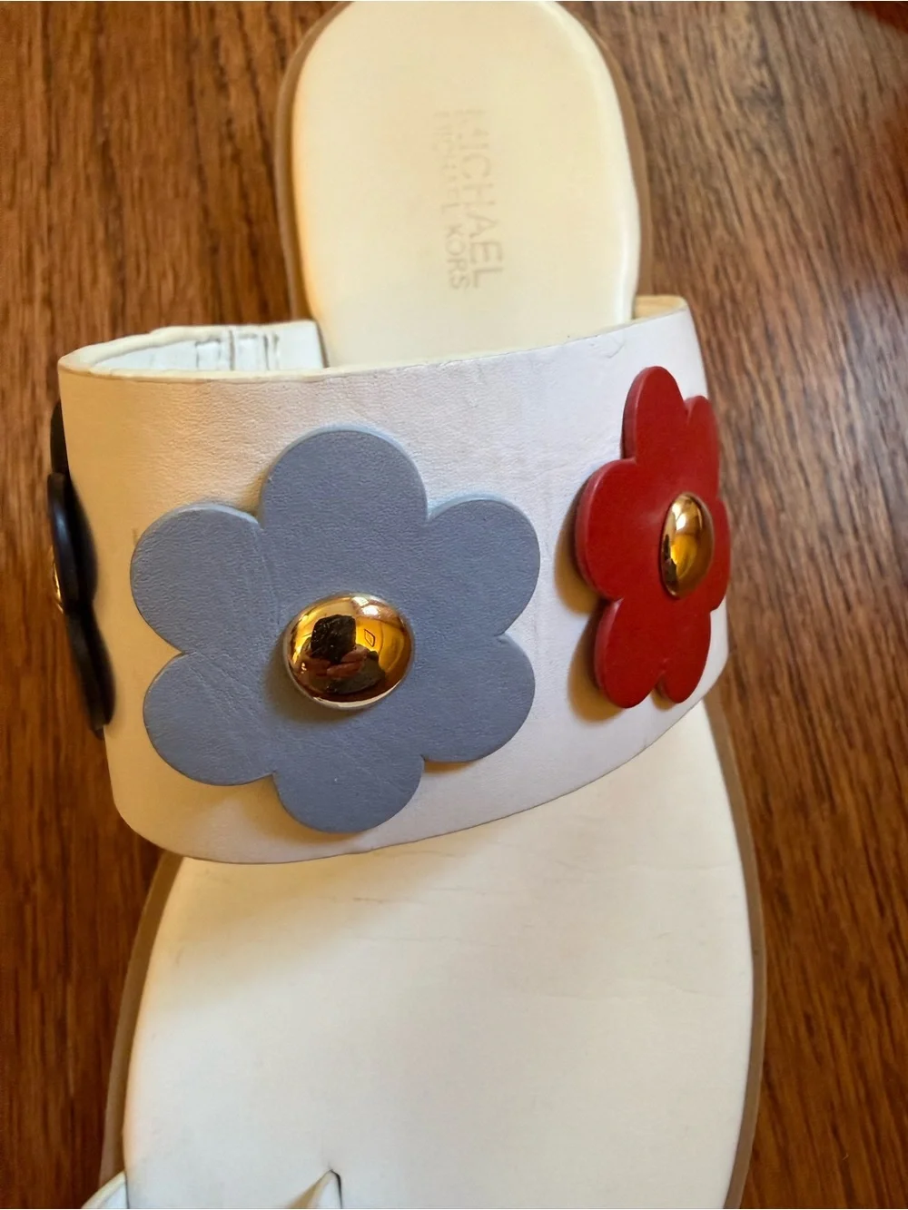 White Slide Sandals with Floral Accents - Women
